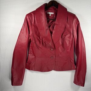 Vintage Yvonne de Marie Size Small Red Leather Jacket Moto Biker 80s